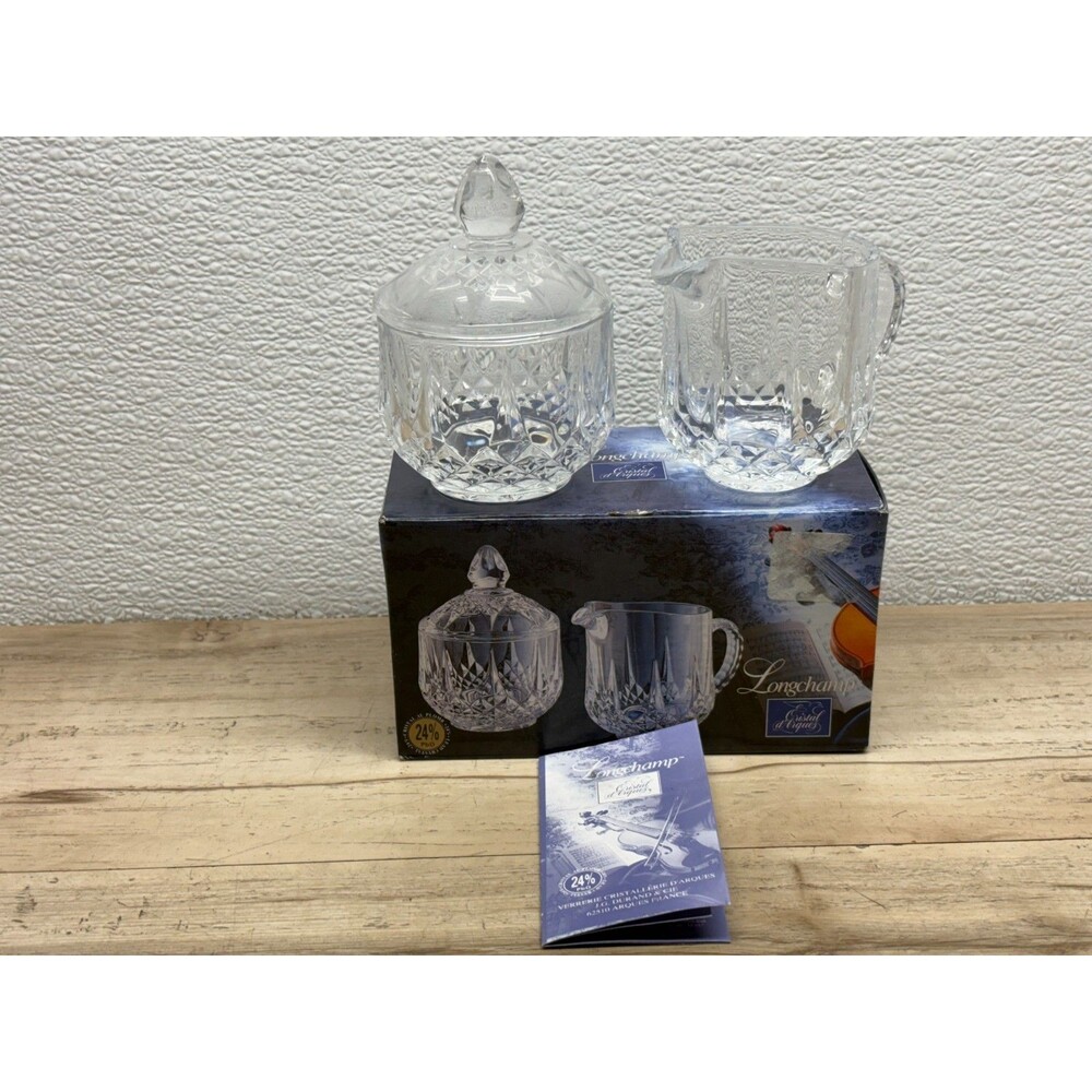 Vtg 1978 Longchamp D' Arques 24% Crystal Cream & Sugar Bowl Set France